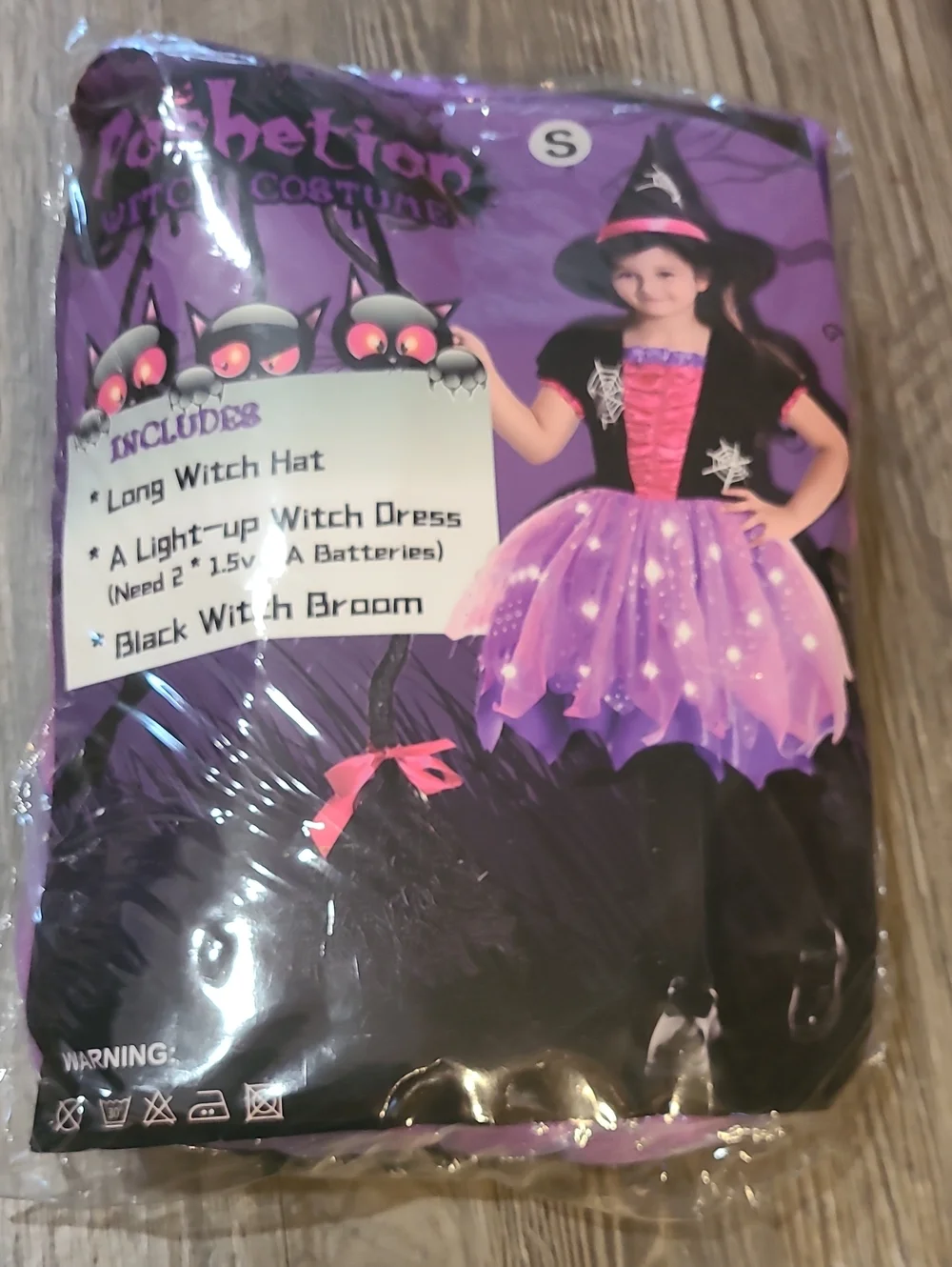 Light-Up Witch Dress,Purple Halloween Costume,include Hat & Broom Size Small